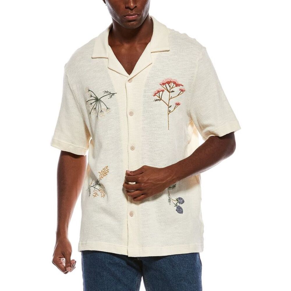 Jason Wu Mens  Floral Embroidery Shirt, Brown